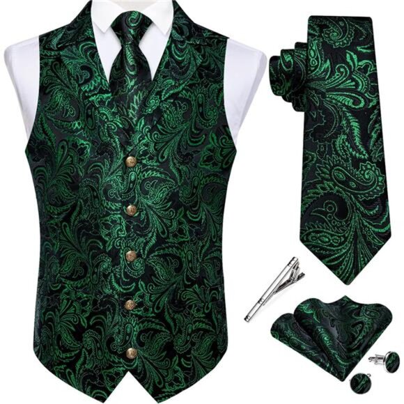 Men's Formal Waistcoat Vest Fit Green Black